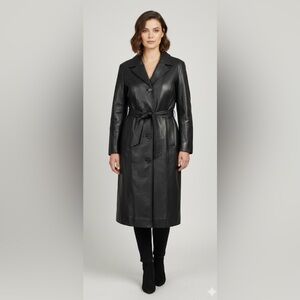 Gorgeous Wilson Leather Black Long Coat Tie Thinsulate Insulation Size XL